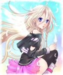  ahoge blonde_hair blue_eyes boots feathers ia_(vocaloid) long_hair looking_at_viewer off_shoulder pink_hair rapi skirt solo thigh-highs thighhighs vocaloid wings 