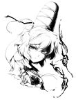  1girl bust face greyscale harusame_(unmei_no_ikasumi) hat highres monochrome mononobe_no_futo ponytail simple_background sketch solo tate_eboshi touhou white_background 