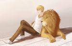  blonde_hair bracelet casual fate/zero fate_(series) gilgamesh jewelry lion male necklace red_eyes riense solo v-neck 