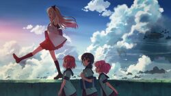  akaza_akari clouds funami_yui group possible_duplicate seifuku sky toshinou_kyouko yoshikawa_chinatsu yuru_yuri yuuki_tatsuya 