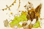  animal animal_ears bad_id boots cup flower male orange_eyes orange_rose original pants pillow puffy_sleeves rose scarf short_hair sitting solo spot_color squirrel squirrel_ears squirrel_tail tail teacup teapot tehua town traditional_media yua_(tick-tack) 