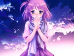  blush bracelet cloud cloudy_sky hair_ribbon jewelry night night_sky one_side_up original purple_hair ribbon scarf seiro sky star_(sky) starry_sky touto_seiro 