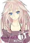  absurdres bare_shoulders blonde_hair blue_eyes braid bust character_name face highres ia_(vocaloid) long_hair looking_at_viewer off_shoulder portrait sakanadango simple_background sketch solo twin_braids vocaloid 
