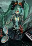  amputee aneater aqua_eyes aqua_hair bealt belt bow calne_ca creepy crustacean hair_bow hair_ribbon hatsune_miku headphones heterochromia insect instrument isopod keyboard_(instrument) long_hair open_clothes open_shirt red_eyes ribbon saikin_osen_-_bacterial_contamination_-_(vocaloid) skirt solo twintails very_long_hair vocaloid 