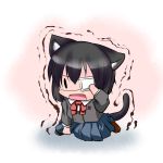  another black_hair cat_ears cat_tail chibi extra_ears eyepatch hoshizuki_(seigetsu) misaki_mei open_mouth school_uniform skirt solo tail trembling 