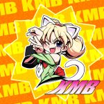  ;d absurdres animal_ears blonde_hair blue_eyes cat_ears fang highres jewelpet_(series) jewelpet_tinkle long_hair miria_marigold_mackenzie nyama open_mouth paw_pose pose smile solo tail v wink 