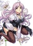  :o ahoge arm_support bdsm black_legwear blush bondage braid breasts chain chains cleavage collar eun_ami flower highres lace large_breasts leaning_forward leash lee_soo-hyon long_hair looking_at_viewer open_mouth purple_eyes purple_hair scan simple_background sitting solo soo-hyon_lee thigh-highs thighhighs twin_braids unbalance_unbalance unbalance_x_unbalance violet_eyes wariza 