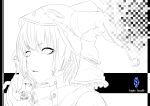  absurdres bell blue_eyes bouno_satoshi english halo hat highres jester_cap jingle_bell lineart lips monochrome original personification skull solo spot_color work_in_progress 