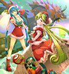  2girls anastasia_valeria blonde_hair blue_hair breasts christmas cleavage corset dress goggles long_hair looking_at_viewer low-tied_long_hair luceid luceid_(wild_arms) marivel_armitage multiple_girls pointing pointing_at_viewer pointy_ears sky snow tagme vampire very_long_hair wallpaper wild_arms 
