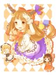  &gt;_&lt; ascot beans blonde_hair bow braid brown_eyes brown_hair chain chains chibi closed_eyes eyes_closed hair_bow hair_tubes hakurei_reimu hat horn_ribbon horns ibuki_suika kirisame_marisa long_hair multiple_girls open_mouth orange_eyes orange_hair ribbon side_braid single_braid skirt smile tears toadstool_(natadekoko) touhou witch witch_hat 