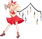  :&gt; ascot axe blonde_hair flandre_scarlet genesil hat knife midriff navel red_eyes short_hair side_ponytail smile solo the_embodiment_of_scarlet_devil thigh-highs thighhighs touhou transparent_background weapon white_legwear 