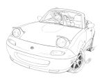  car driving eunos_roadster lineart long_hair mazda monochrome motor_vehicle right_hand_drive smile vehicle wink 