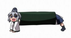  food in_food japanese_clothes jeno kariginu makizushi minigirl mononobe_no_futo open_mouth pun setsubun simple_background solo sushi touhou white_background 