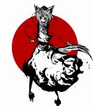  animal_ears bad_id bare_shoulders f7(eiki) hat high_contrast inubashiri_momiji no_mouth no_nose red_eyes simple_background solo spot_color tail tokin_hat touhou wolf_ears wolf_tail 