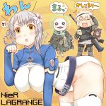  bent_over braid breasts brown_eyes cosplay fin_e_ld_si_laffinty fin_e_ld_si_laffinty_(cosplay) hanging_breasts kaine_(nier) large_breasts maru_(lagrange) nier nier_(character) nier_(young) no._7_(nier) paw_pose rinne_no_lagrange short_hair silver_hair single_braid takagi_hideaki thigh-highs thighhighs white_legwear 