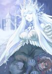  1boy 2girls breasts castle crown folklore gerda_(the_snow_queen) ice kai_(the_snow_queen) mirror multiple_girls sleeping snowing tears the_snow_queen the_snow_queen_(character) white_hair white_skin 