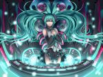  detached_sleeves floating_hair green_eyes green_hair hands_on_own_chest hatsune_miku instrument keyboard_(instrument) ko-ran long_hair necktie skirt solo thigh-highs thighhighs twintails very_long_hair vocaloid 