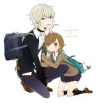  1girl accelerator ahoge albino backpack bag brown_eyes brown_hair choker hira_(mcohira) last_order randoseru red_eyes school_uniform short_hair to_aru_majutsu_no_index white_hair 