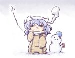  &gt;_&lt; arm_up blush_stickers bucket chibi coat giving_up_the_ghost hat letty_whiterock nekoguruma open_mouth scarf short_hair snow snowman solo touhou 