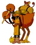  1girl belt boots doduo dress glucose hat open_mouth pikachu poke_ball pokemon pokemon_(creature) pokemon_rgby pokemon_special pokemon_yellow rattata saddle smile standing waist_poke_ball yellow_(pokemon) yellow_dress 