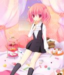  aono_ribbon blush candy inu_x_boku_ss lollipop pink_eyes pink_hair roromiya_karuta sitting solo twintails 