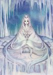  blue_eyes hime_cut ice japanese_clothes long_hair obsidian24 seiza sitting the_snow_queen the_snow_queen_(character) very_long_hair white_hair 