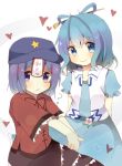  bad_id blue_eyes blue_hair blush expressive_clothes hair_rings hat heart itou_mikan jiangshi kaku_seiga miyako_yoshika multiple_girls ofuda outstretched_arms purple_eyes purple_hair smile star touhou translated violet_eyes zombie_pose 