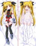  armband black_legwear blonde_hair blush boots camisole dakimakura fate_testarossa garter_belt garters gloves hair_ribbon leotard lingerie long_hair lyrical_nanoha mahou_shoujo_lyrical_nanoha okina_sai open_mouth panties red_eyes ribbon see-through smile solo thigh-highs thighhighs twintails underwear very_long_hair white_legwear 