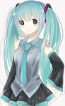  1girl aqua_eyes aqua_hair detached_sleeves hatsune_miku long_hair necktie rin_(teiuka-forever) skirt solo twintails vocaloid 