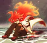  fingerless_gloves gloves gradient_hair luke_fon_fabre male multicolored_hair orange_hair red_hair redhead sitting solo sword tales_of_(series) tales_of_the_abyss weapon yellow_eyes zakki 
