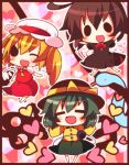  =_= asymmetrical_wings flandre_scarlet hat heart houjuu_nue komeiji_koishi multiple_girls open_mouth ranka224 touhou wings wink 