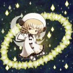  blonde_hair bow crescent danmaku dress drill_hair fall_(artist) hat luna_child red_eyes short_hair smile solo spell_card touhou 