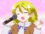  \m/ adaajt blonde_hair closed_eyes eyes_closed fingernails microphone mizuhashi_parsee open_mouth pointy_ears scarf short_hair singing solo sparkle touhou 