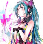  aqua_hair bad_id hands_on_another's_chest hands_on_own_chest hatsune_miku headphones microphone purple_eyes s@ki_kilisawa solo tell_your_world_(vocaloid) twintails violet_eyes vocaloid 