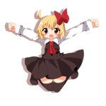  ascot bad_id black_legwear blonde_hair blush looking_at_viewer open_mouth outstretched_arms ranka224 red_eyes rumia short_hair solo spread_arms the_embodiment_of_scarlet_devil thigh-highs thighhighs touhou youkai 