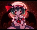  bad_id bat_wings blush full_moon green_hair hands_on_own_chest hat letterboxed looking_at_viewer moon pointy_ears ranka224 red_eyes remilia_scarlet short_hair smile solo touhou wings 