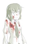  amputee artist_request blood bloody_clothes crazy_eyes crazy_smile dress_shirt katawa_shoujo looking_at_viewer necktie puffy_sleeves shirt short_hair simple_background sketch solo tezuka_rin white_background yandere 
