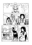  comic ebibaachan guitar head_bump highres hirasawa_yui instrument k-on! monochrome nakano_azusa school_uniform tainaka_ritsu translated translation_request 