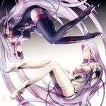  2girls bare_shoulders blindfold chain chains dagger dark_persona dress dual_persona fate/stay_night fate_(series) light_persona long_hair multiple_girls purple_eyes purple_hair rider rotational_symmetry smi strapless_dress thigh-highs thighhighs very_long_hair violet_eyes weapon 