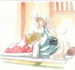  bad_id ex-keine fujiwara_no_mokou japanese_clothes kamishirasawa_keine kamishirasawa_keine_(hakutaku) kimono messy_hair profile solo sukusuku_hakutaku tora_jun touhou traditional_media watercolor_(medium) yukata 