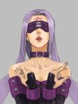  bare_shoulders blindfold choux1222 dress face fate/stay_night fate_(series) hands lips long_hair purple_hair rider solo strapless_dress tegaki very_long_hair 