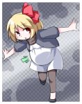  blonde_hair blush bow dress hair_bow jacket kugelschreiber leaning_forward looking_at_viewer open_mouth outstretched_arms pantyhose pregnant red_eyes rumia running shoes socks solo the_embodiment_of_scarlet_devil touhou youkai 