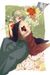  blonde_hair bodypaint facepaint highres ivan_karelin japanese_clothes kimono male off_shoulder paintbrush purple_eyes short_hair solo soratsuki tiger_&amp;_bunny violet_eyes 