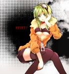 breasts goggles goggles_on_head green_eyes green_hair gumi jacket jinsei_reset_button_(vocaloid) sakana_(rhythm93) short_hair shorts sitting sleeves_pushed_up solo thigh-highs thighhighs under_boob underboob vocaloid 