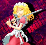  blonde_hair flat_gaze highres knife maid maid_headdress nakai_minato solo sword touhou touhou_(pc-98) weapon yumeko 