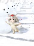  animal_ears child footprints highres inubashiri_momiji snow snowman solo suika_m tail touhou winter wolf_ears wolf_tail young 