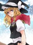  bad_id blonde_hair bow braid bust hair_bow hat highres kirisame_marisa long_hair looking_at_viewer perfect_cherry_blossom purple_eyes scarf side_braid sketch snowing sofy solo touhou violet_eyes witch witch_hat 