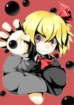  ascot blonde_hair clenched_teeth darkness fang hair_ribbon hecchi_(blanch) outstretched_hand red_eyes ribbon rumia shirt short_hair skirt skirt_set solo the_embodiment_of_scarlet_devil touhou youkai 