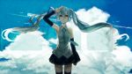  aqua_hair arm_up bird cloud condensation_trail contrail detached_sleeves floating_hair hatsune_miku long_hair necktie salute skirt sky smile thigh-highs thighhighs tomero twintails very_long_hair vocaloid 