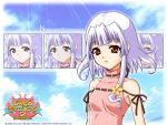  1girl 2003 albino bistro_cupid bistro_cupid_2 character_name expressionless logo nemesia_wormwood official_art pandaki_(aki) payot red_eyes short_hair smile solo title_drop wallpaper white_hair 
